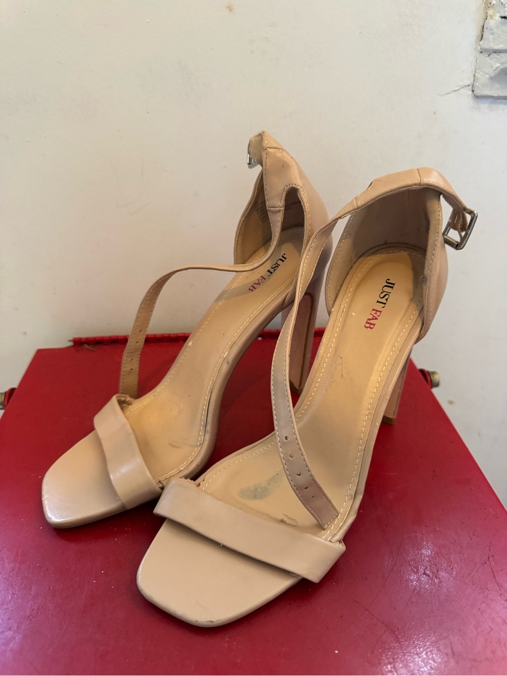 JustFab Beige Open-Toe Ankle-Strap Heels 7.5